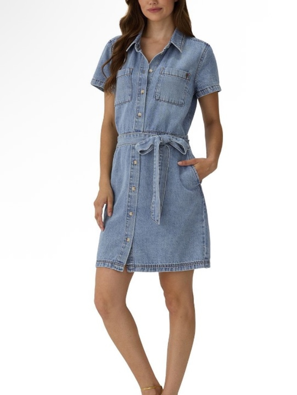 Frye Light Wash Denim Shirt Dress with Tie Waist Size XL